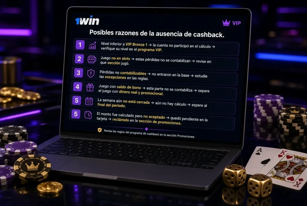 Por qué no recibí el cashback 1Win